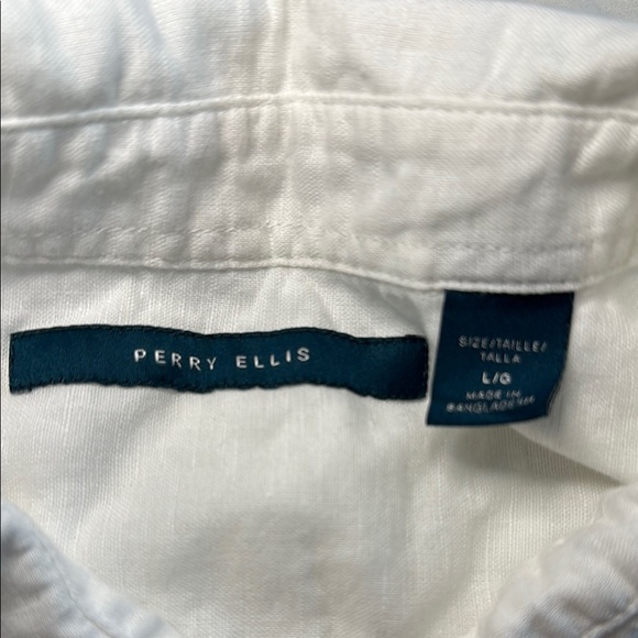 Perry Ellis White Casual Button Down Shirt Crisp Cotton Short Sleeve - Picture 3 of 4